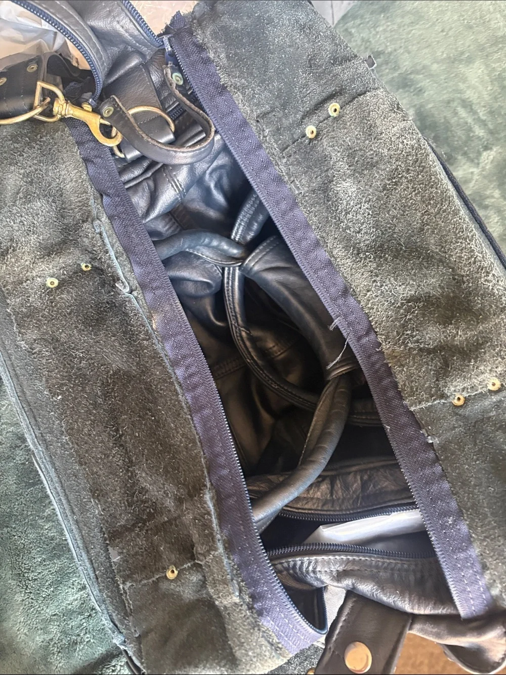 Classic Black Leather Duffel with Adjustable Shoulder Strap